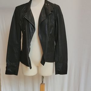 LA coalition vegan leather black biker coat" large